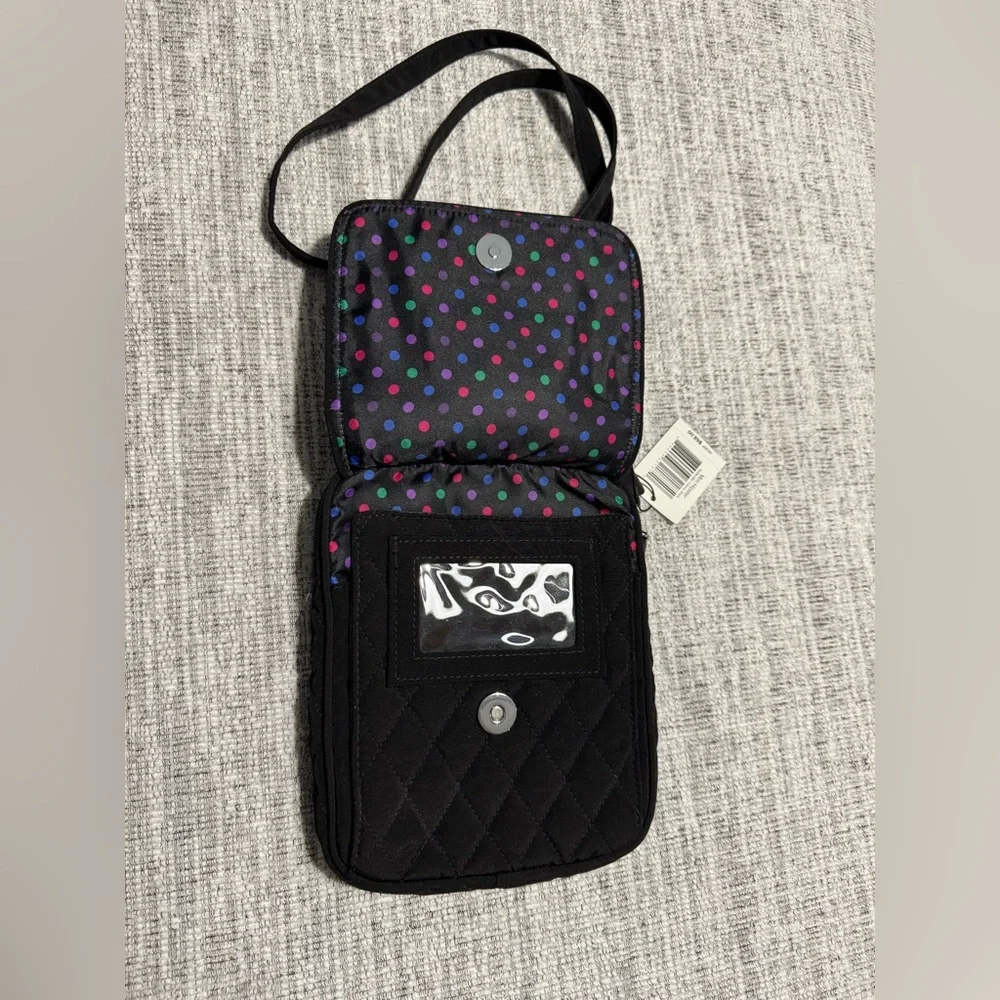 Vera Bradley Black Quilted Mini Hipster Purse With Polka Dot Interior - Picture 7 of 8